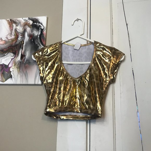 Gold Leopard Crop Top & Mini Skirt Set - Picture 1 of 4
